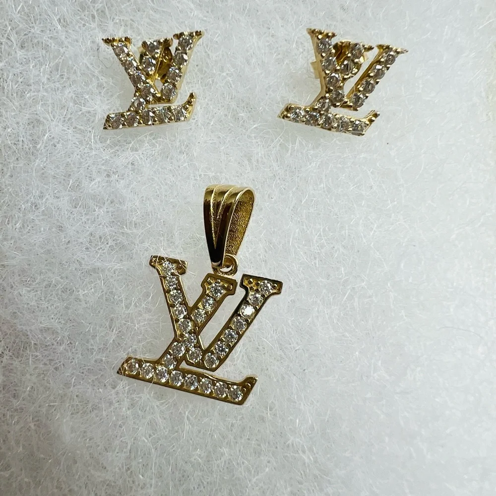 earrings and pendant with 14K gold letters - Picture 6 of 6